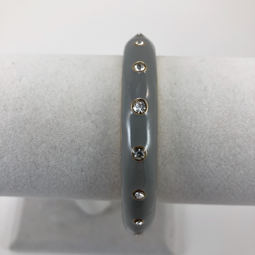 Vintage Rhinestone & Gray Enamel Clamper Bracelet - Picture 2 of 5